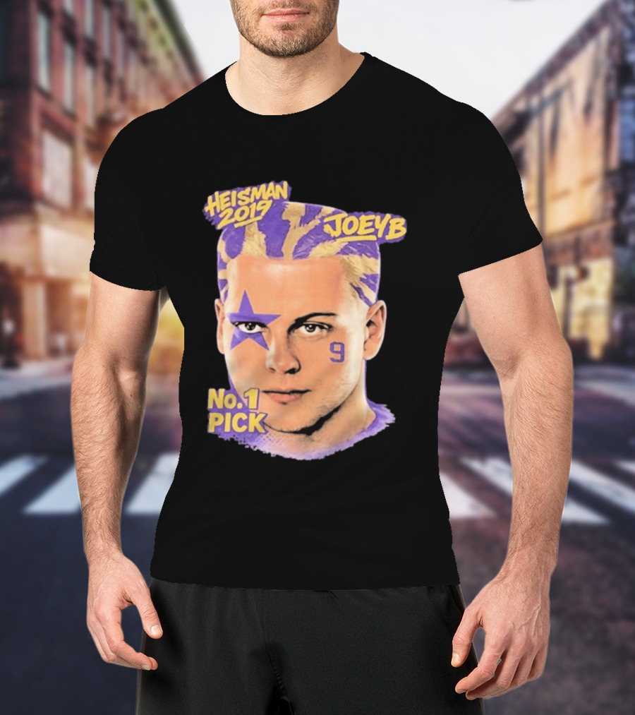 Heisman 2019 Joeyb No 1 Pick Star Face Paint Purple Hair Stripes T-Shirt