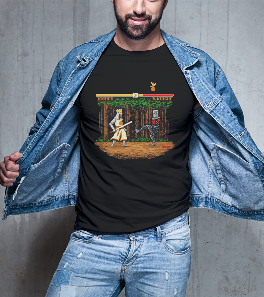 King Arthur Vs Black Knight KO Monty Python And The Holy Grail Pixel Art Forest Duel T-Shirt