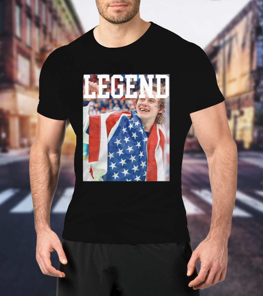 Men's Hockey USA Jack Hughes Legend American Flag Victory Celebration T-Shirt