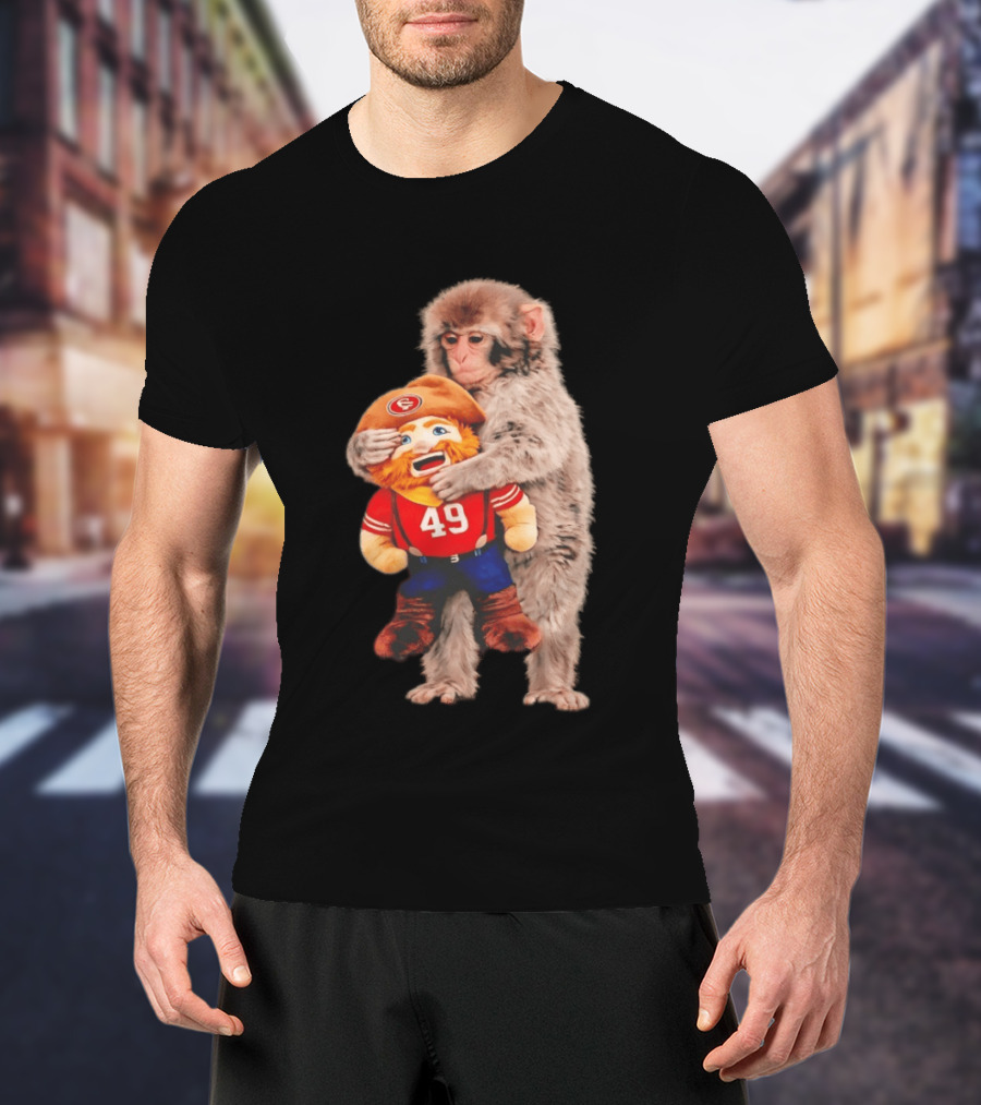 Punch Monkey Cuddling San Francisco 49ers Mascot Plush T-Shirt
