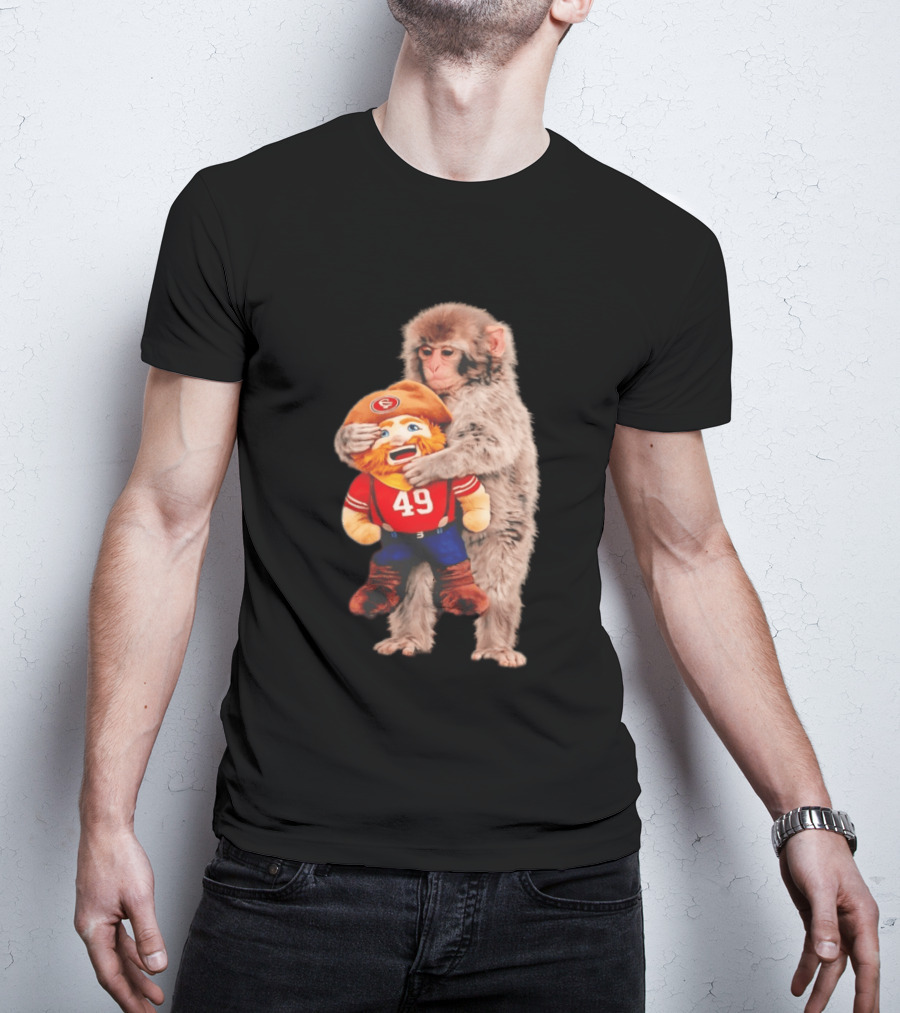 Punch Monkey Cuddling San Francisco 49ers Mascot Plush T-Shirt