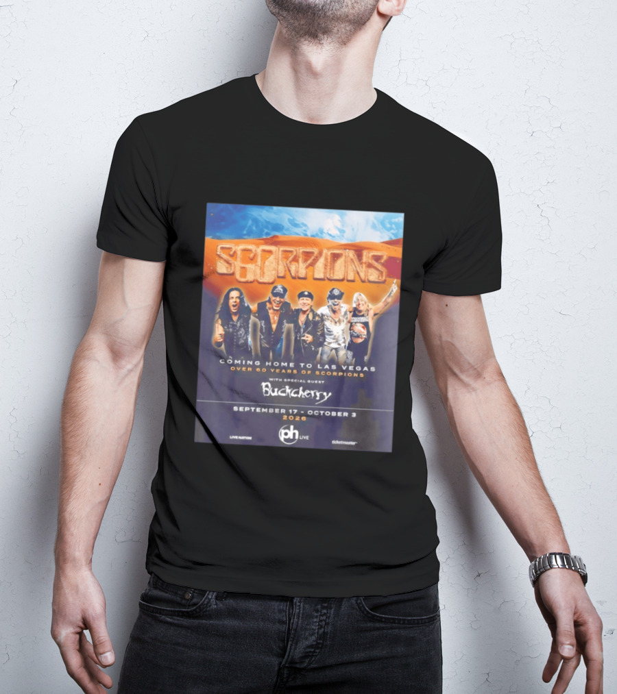 Scorpions Coming Home To Las Vegas Over 60 Years Special Guest Buckcherry September 17 October 3 2026 T-Shirt
