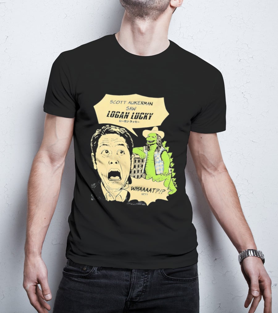 Scott Aukerman Saw Logan Lucky Japanese Text Surprised Face Monster WHAAAT?!? T-Shirt