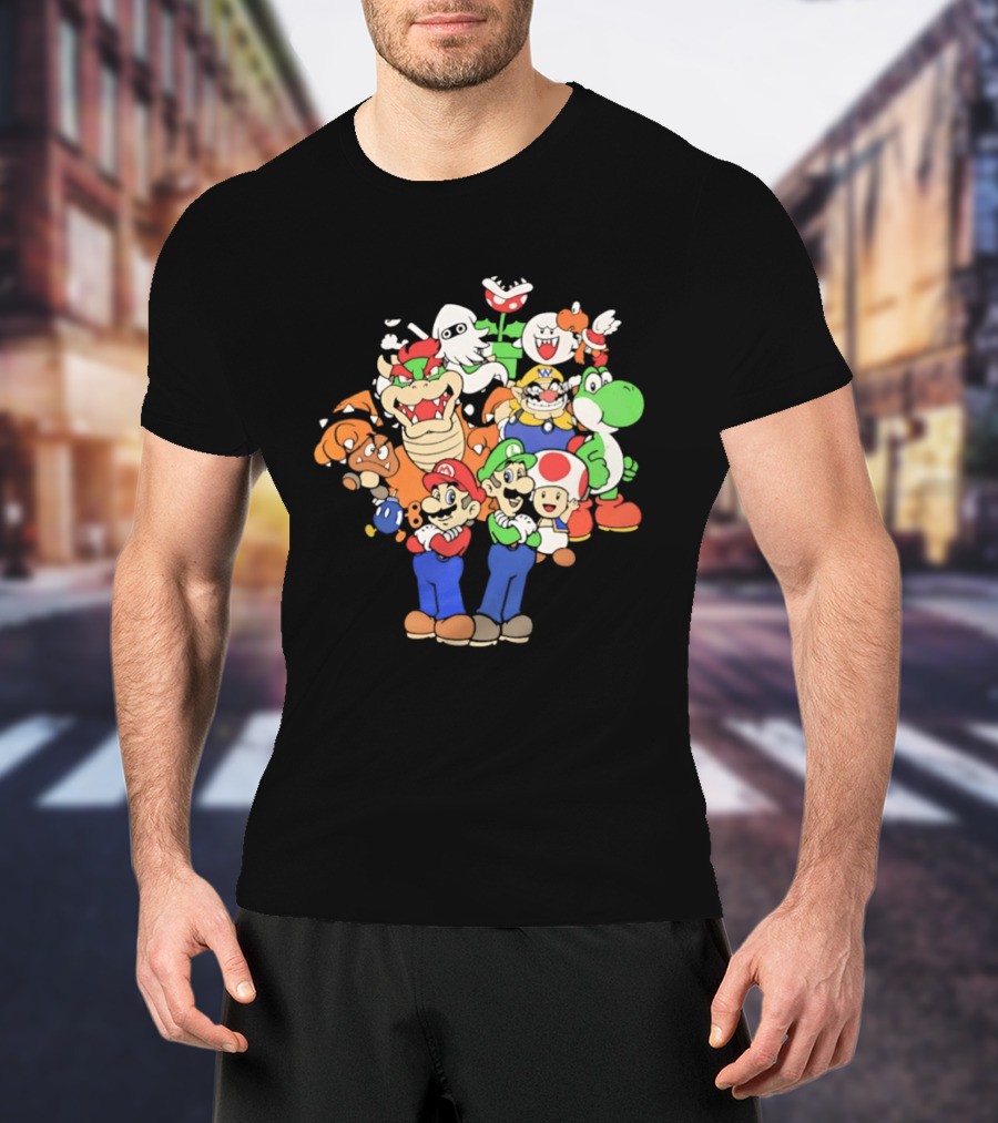 Super Mario Brothers Characters Bowser Yoshi Luigi Toad Wario Bowser Jr. Retro Gaming T-Shirt