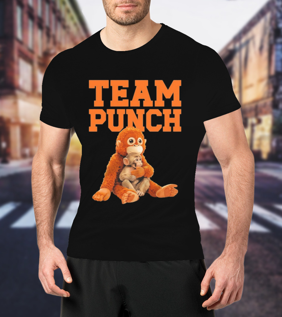Team Punch Monkey Hugging Plush Toy T-Shirt