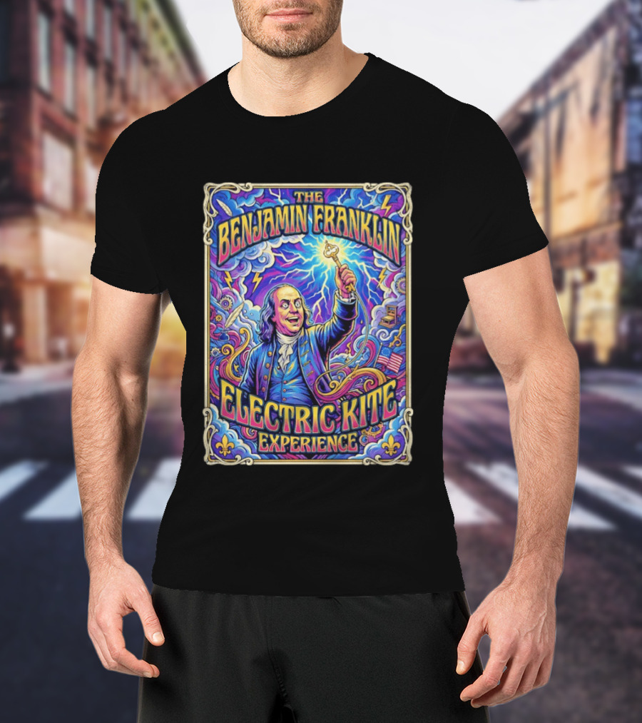 The Benjamin Franklin Electric Kite Experience Vibrant Lightning Adventure T-Shirt