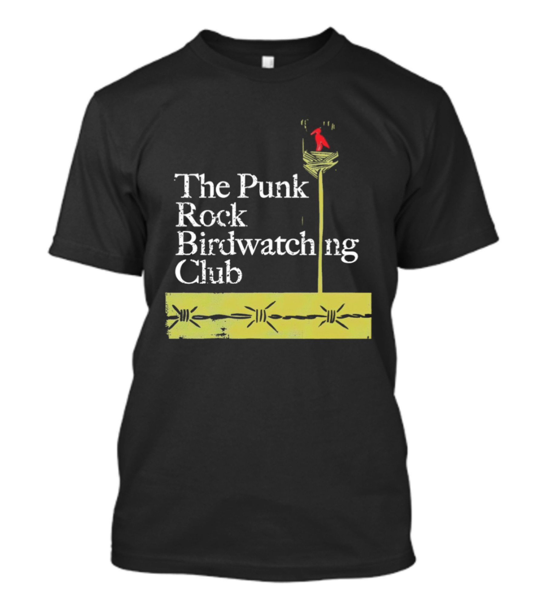 The Punk Rock Bird Ing Club Red Bird Perched On Column T-Shirt