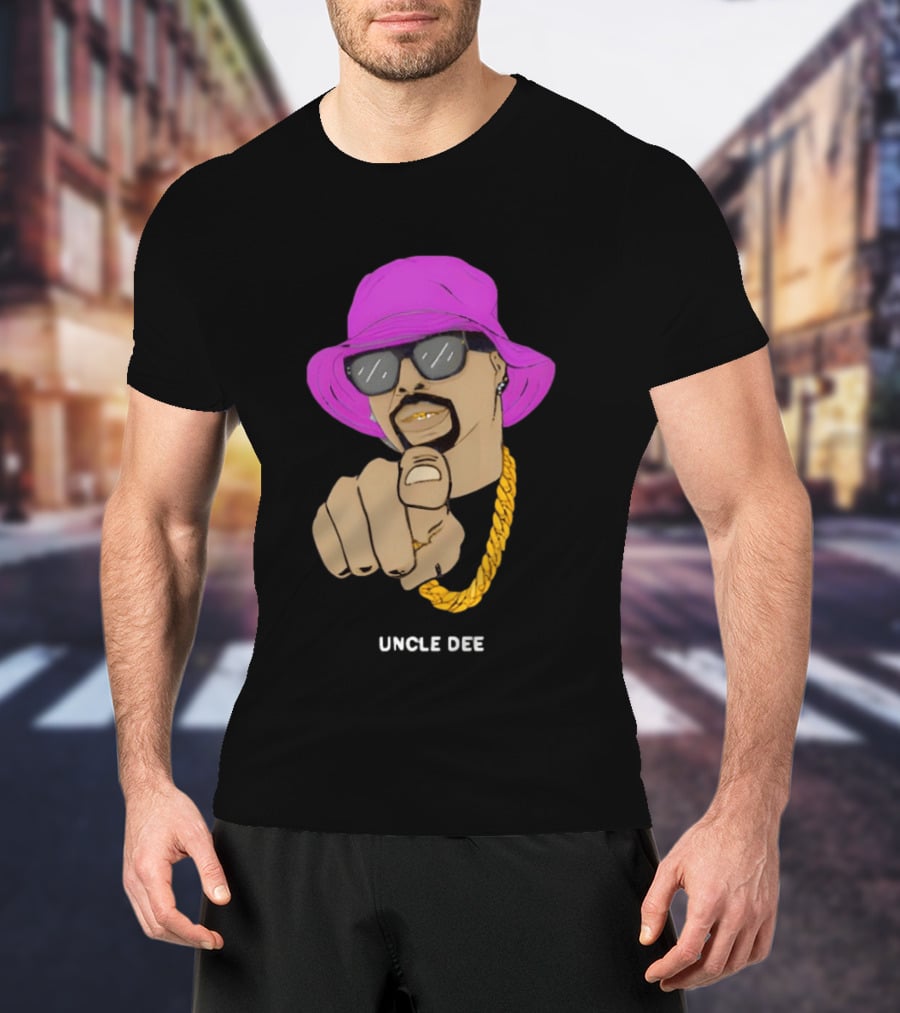 UNCLE DEE Finger Pointing Sunglasses Chain Purple Hat T-Shirt
