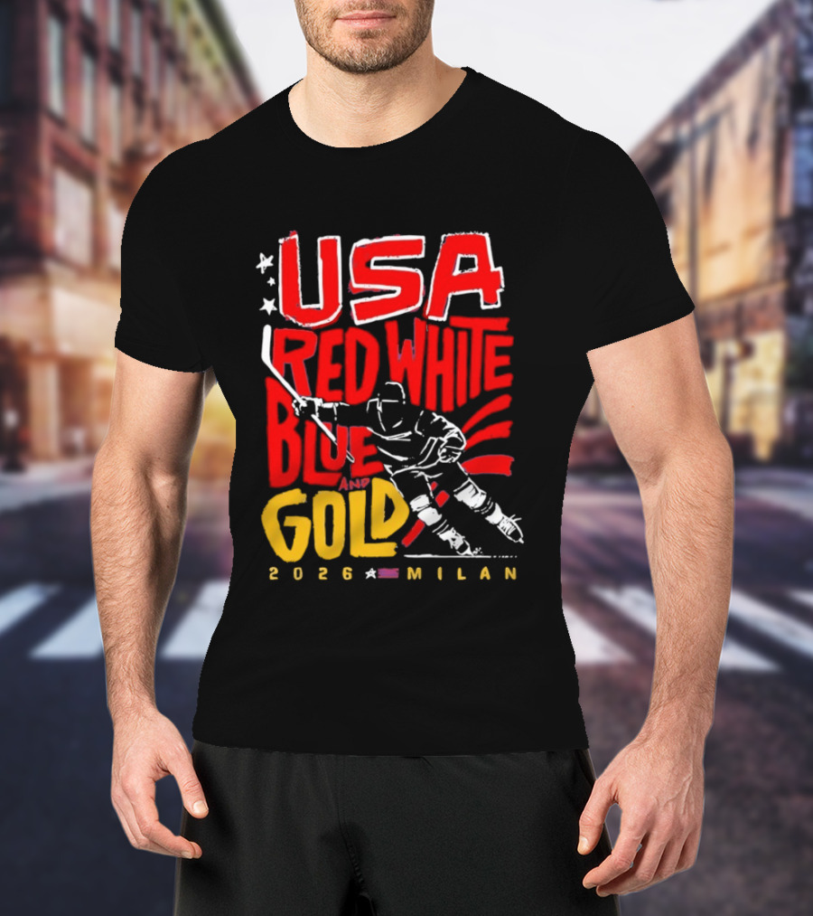USA Hockey Red White Blue Gold 2026 Milan Sports Event T-Shirt