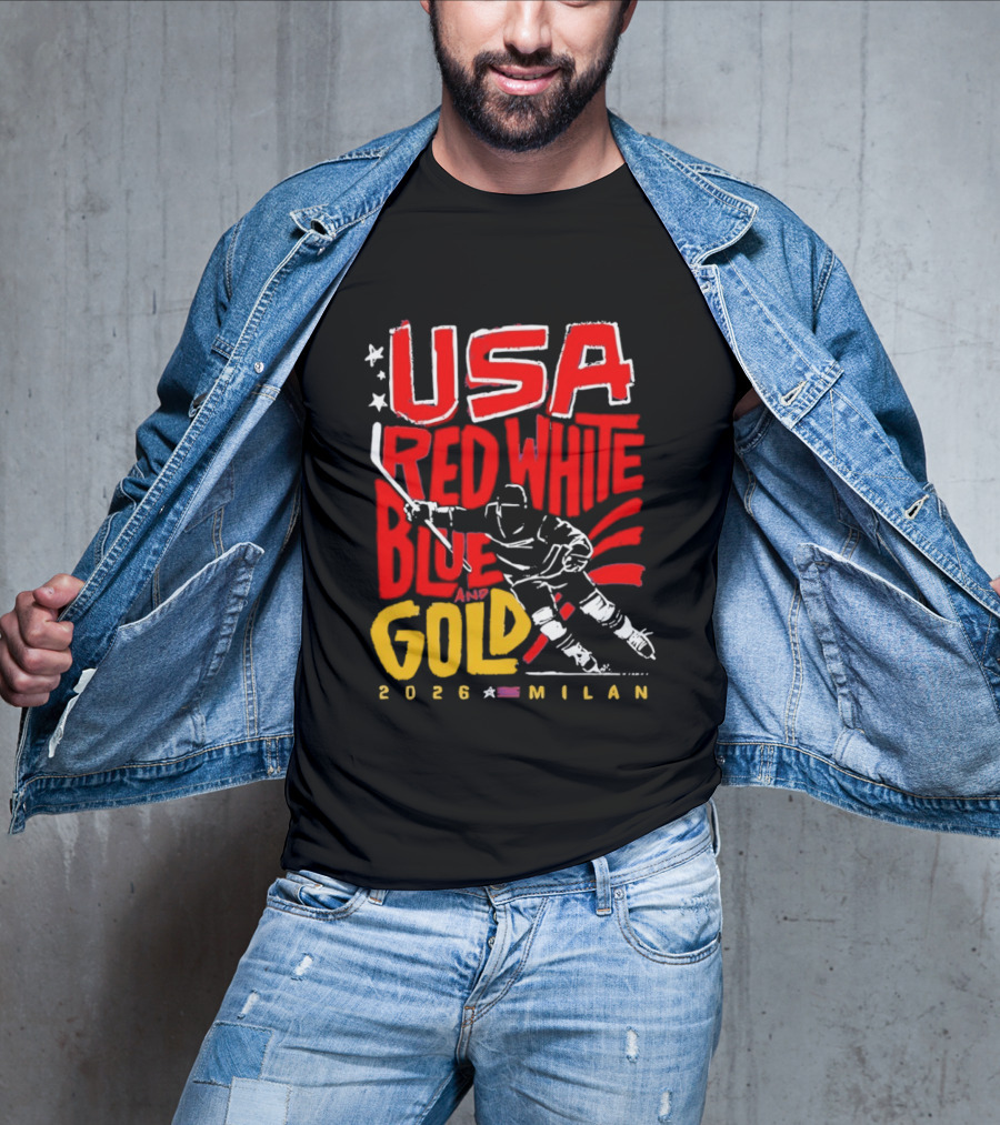 USA Hockey Red White Blue Gold 2026 Milan Sports Event T-Shirt
