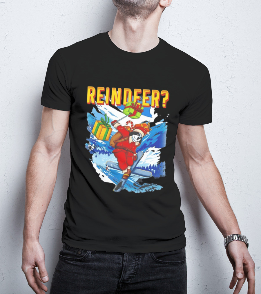 Santa Skiing With Presents Who Needs A Reindeer T-Shirt