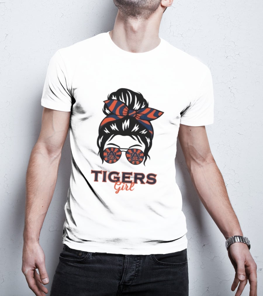 Auburn Tigers Girl Messy Bun Glasses Bow T-Shirt