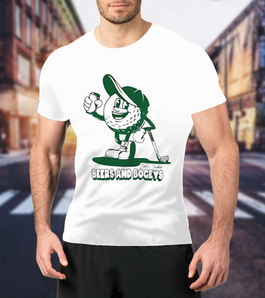 Beers And Bogeys Golf Cartoon Character With Beer Can And Club T-Shirt