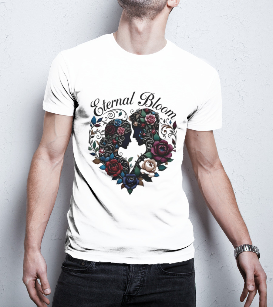 Eternal Bloom Floral Heart Silhouette Valentine Roses T-Shirt