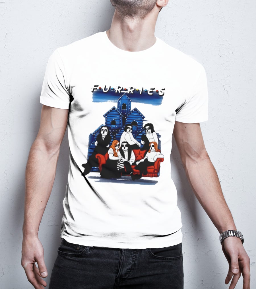 Furries Friends Group Sitting In Front Of Blue Houses T-Shirt