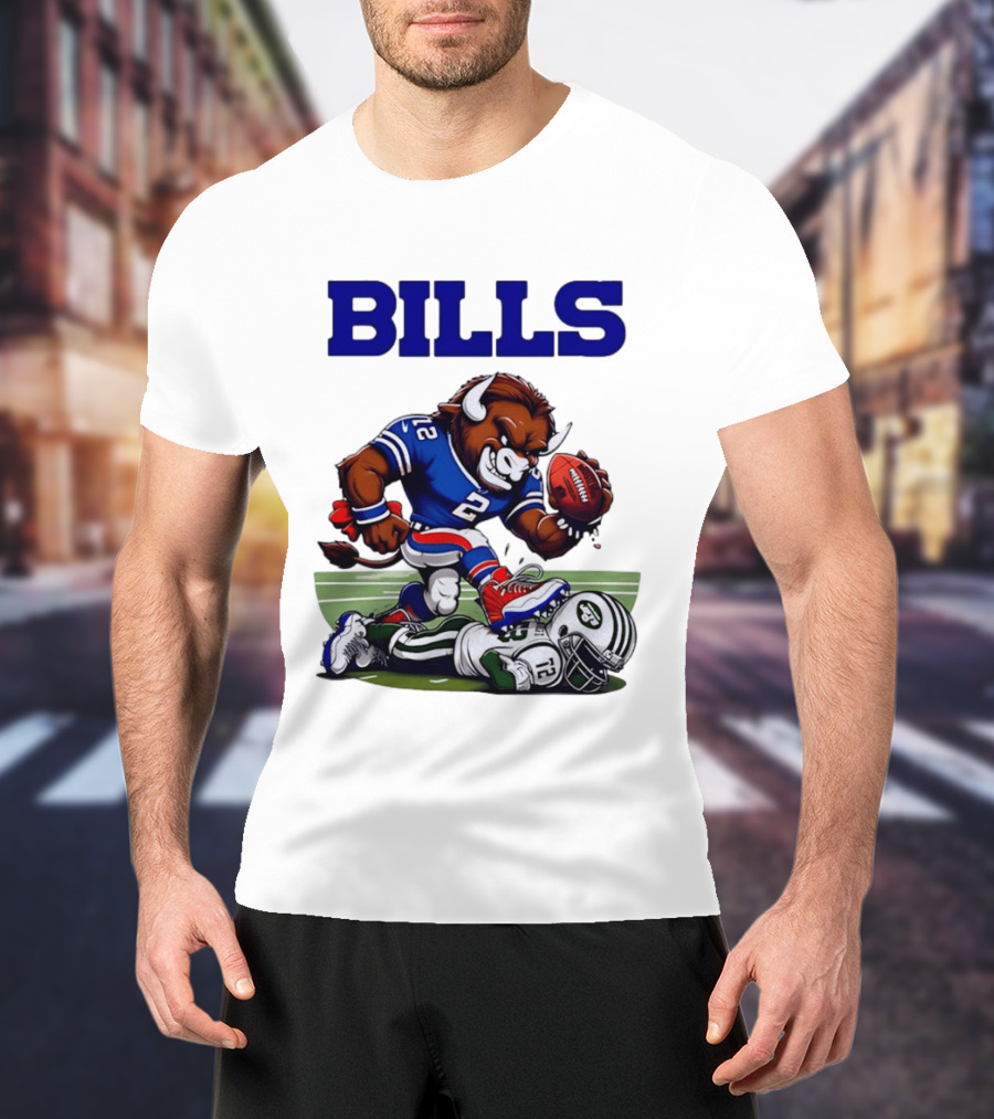 Buffalo Bills Dominating New York Jets Rivalry NFL Mascot Showdown T-Shirt