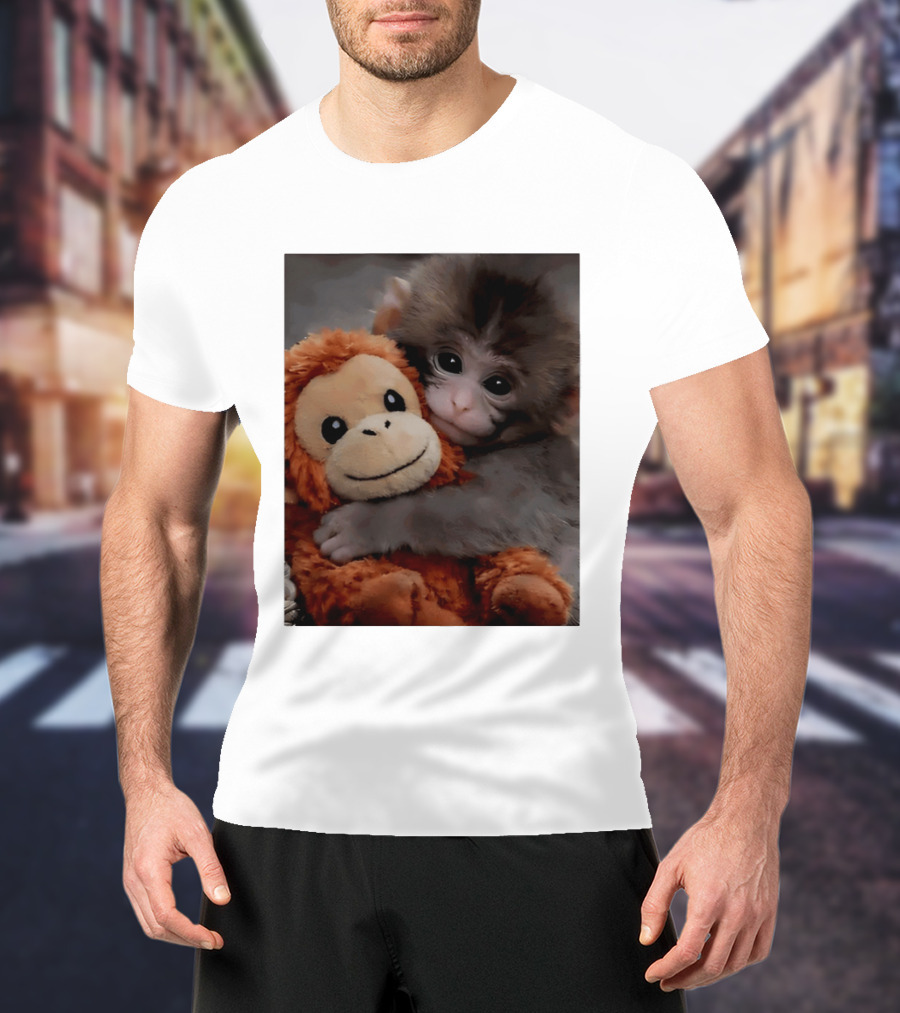 I Love Punch Monkey Hugging Stuffed Monkey T-Shirt