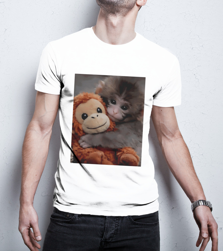 I Love Punch Monkey Hugging Stuffed Monkey T-Shirt