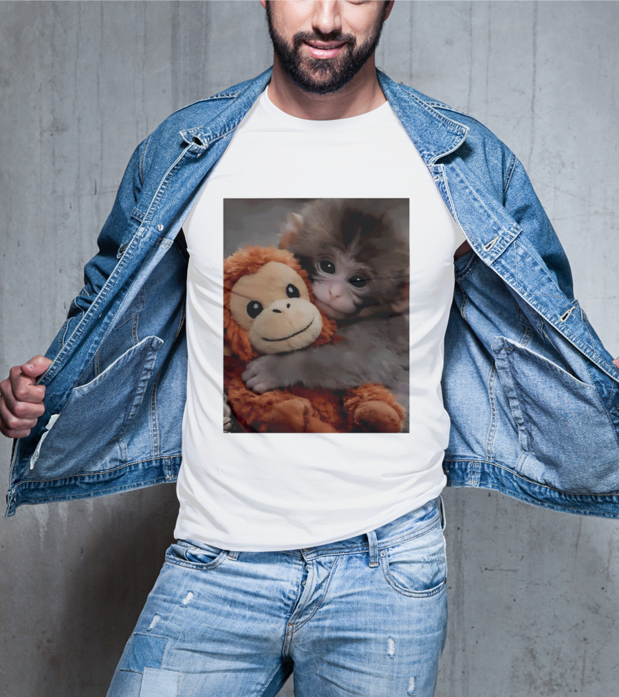I Love Punch Monkey Hugging Stuffed Monkey T-Shirt