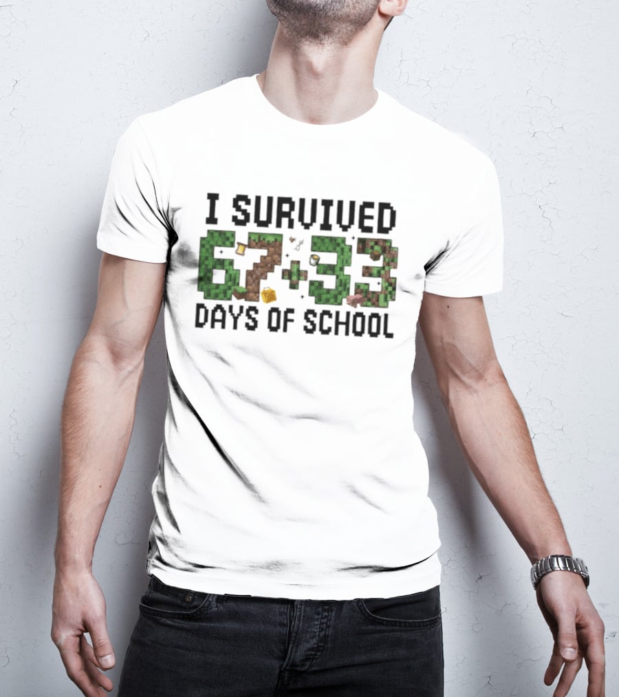 I Survived 67 Plus 33 Days Of School Minecraft Style Blocks T-Shirt