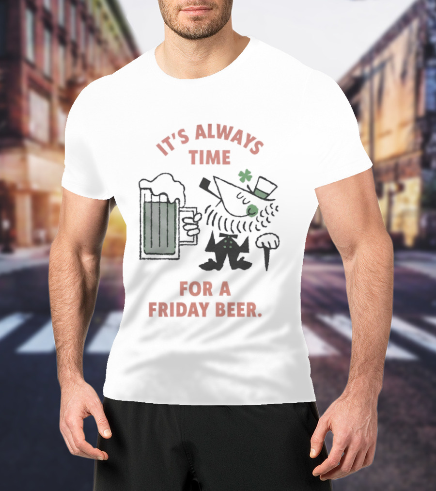 It's Always Time For A Friday Beer Leprechaun Cartoon T-Shirt
