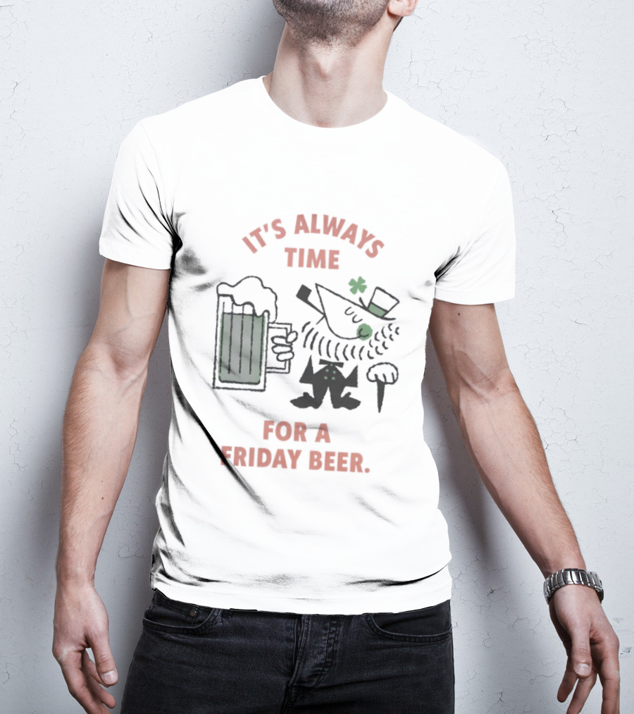 It's Always Time For A Friday Beer Leprechaun Cartoon T-Shirt
