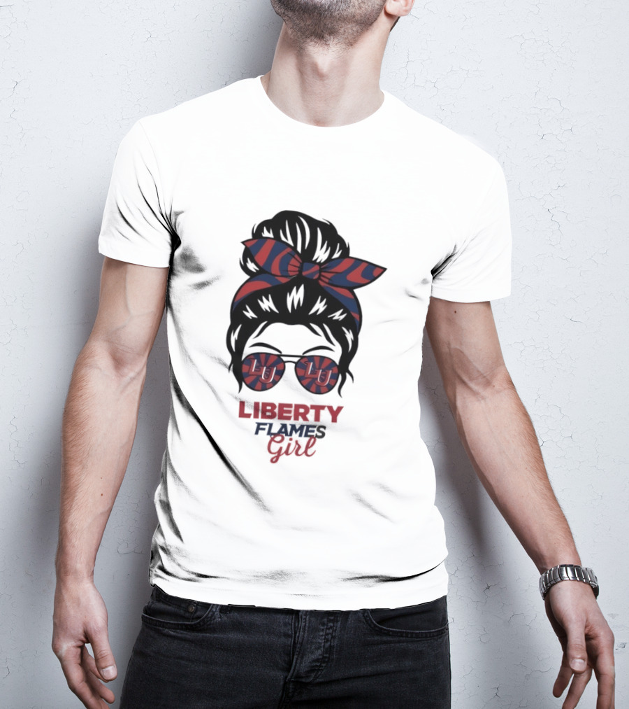 Liberty Flames LU Messy Bun Glasses Bow T-Shirt