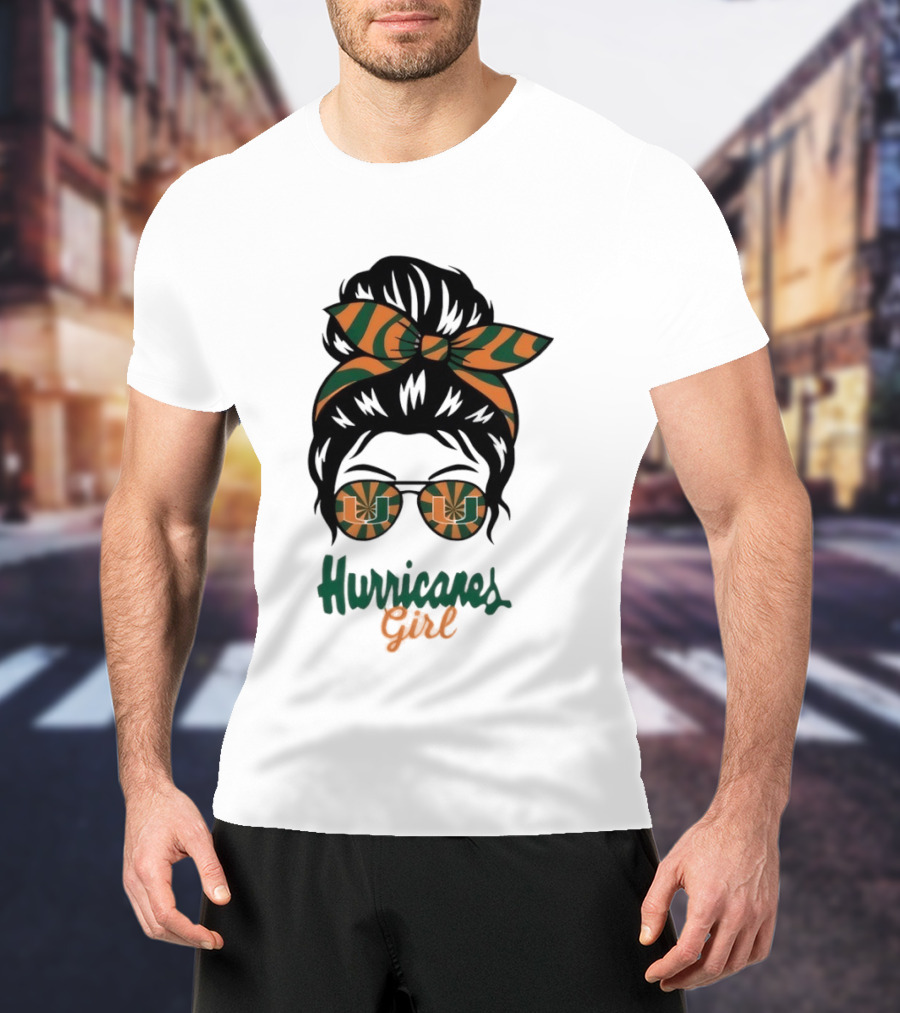 Hurricanes Girl Messy Bun Glasses Bow Fan Gear T-Shirt