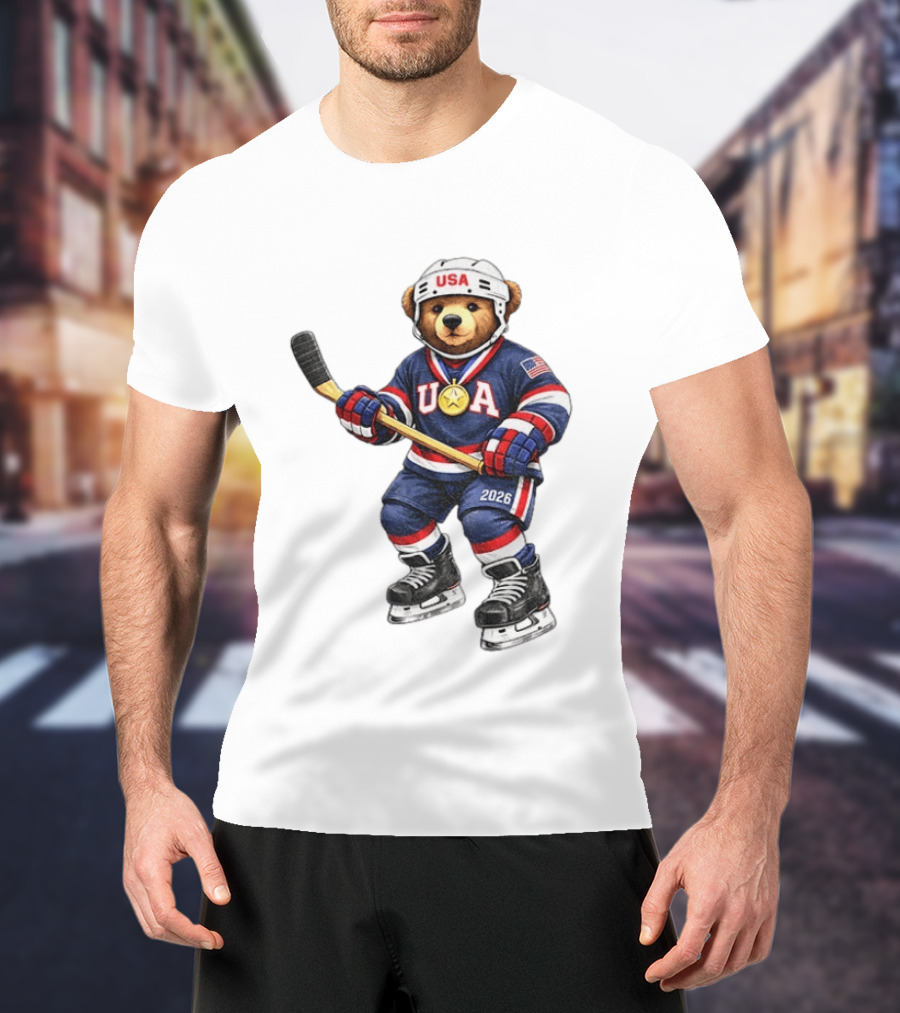 USA Bear Hockey Gold Medal 2026 Olympic Winter Sports Milano Cortina T-Shirt