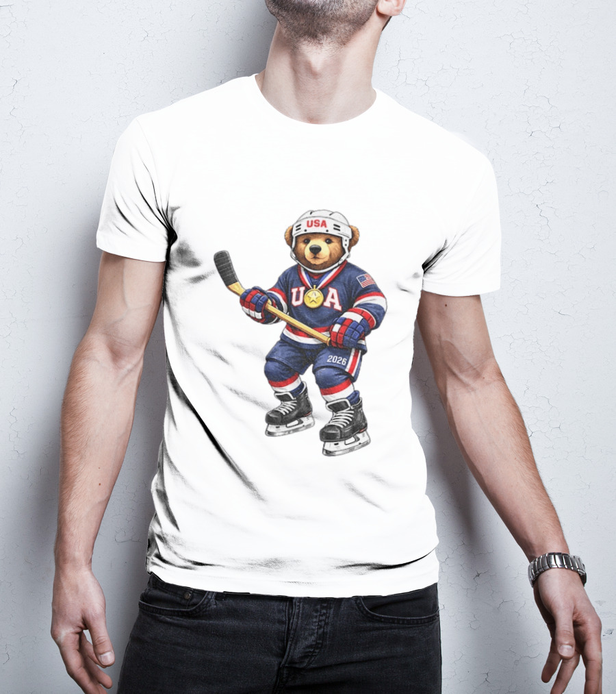 USA Bear Hockey Gold Medal 2026 Olympic Winter Sports Milano Cortina T-Shirt