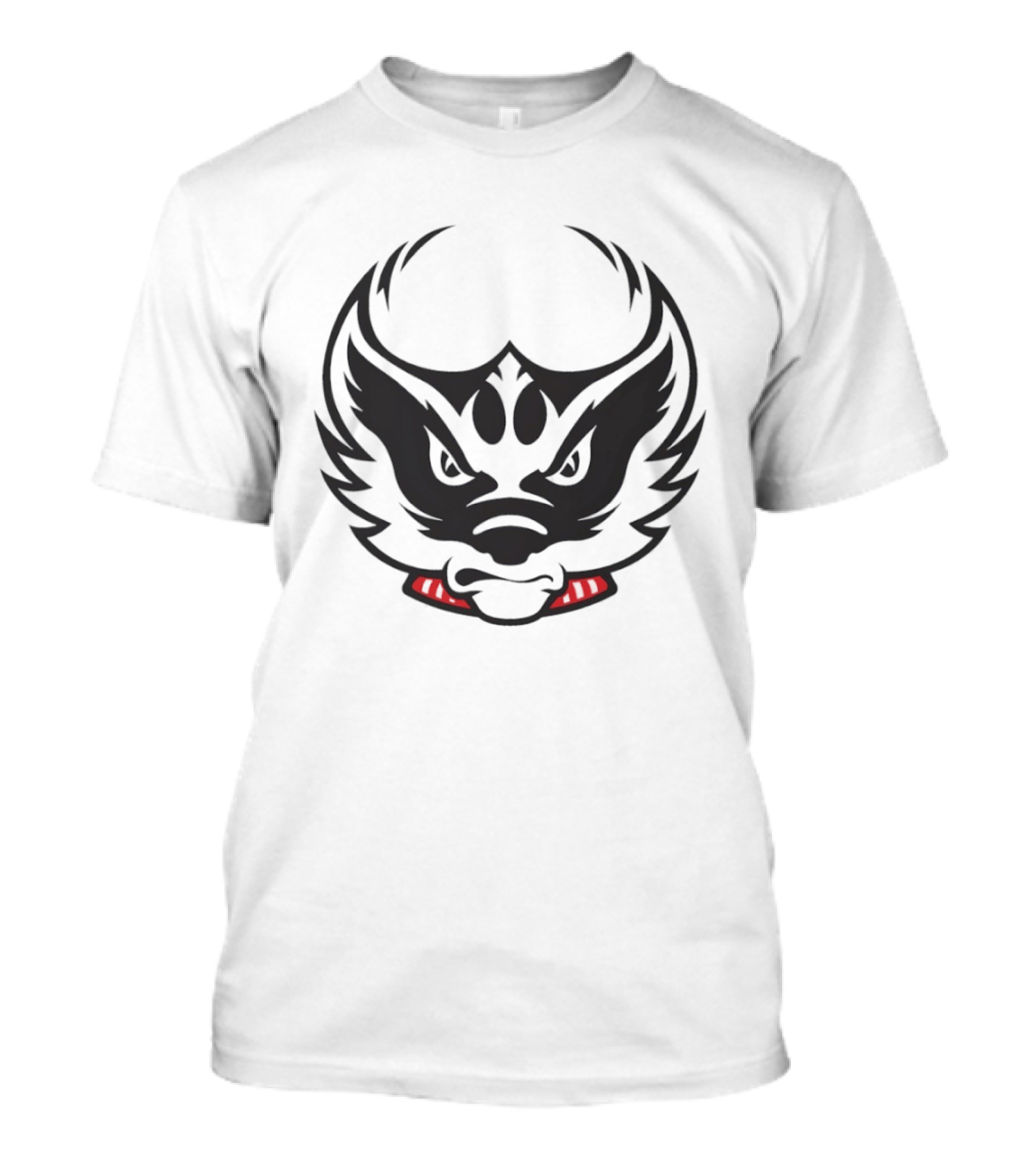 Wisconsin Badger Symbol Fierce Expression Red Collar T-Shirt