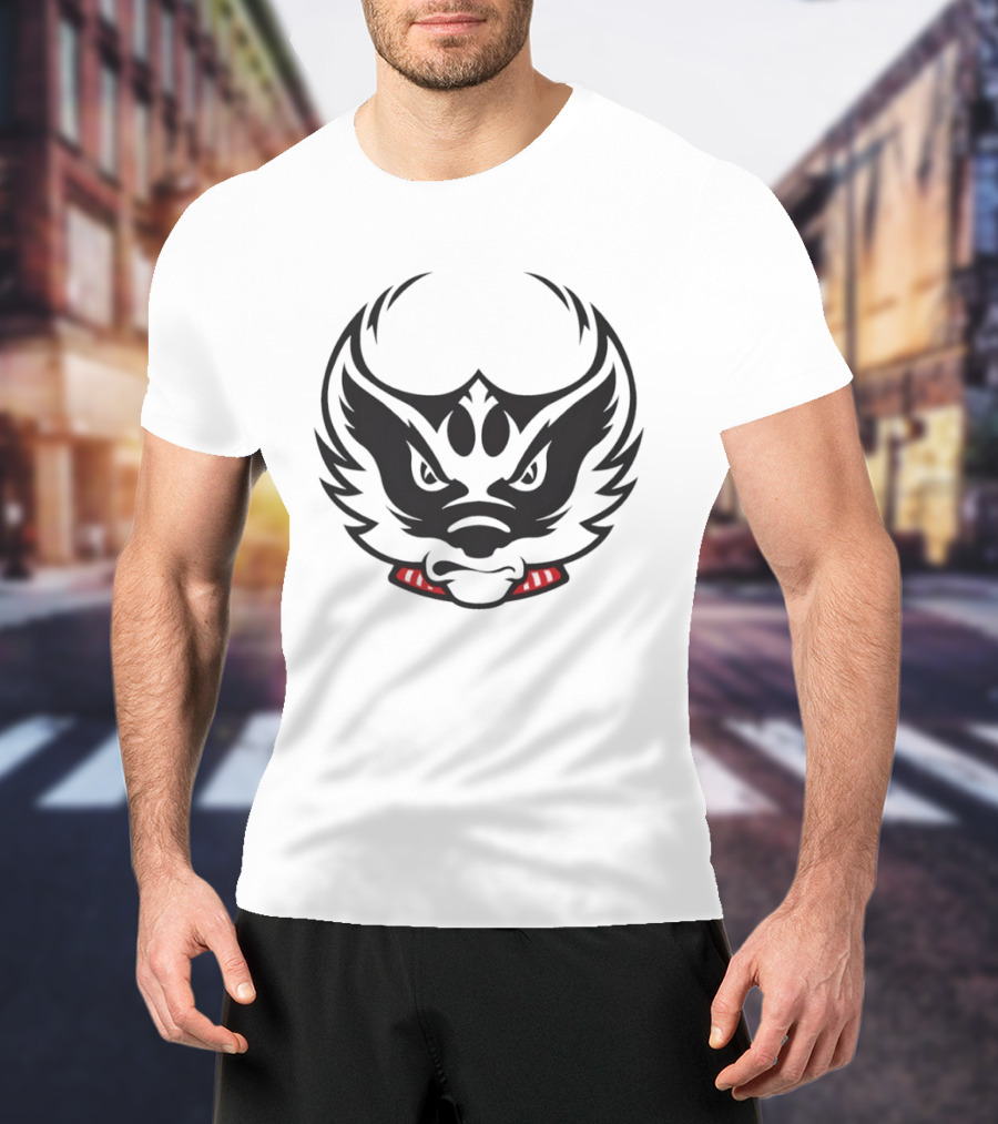 Wisconsin Badger Symbol Fierce Expression Red Collar T-Shirt
