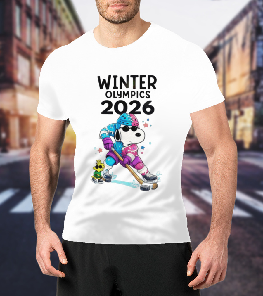 Snoopy Woodstock Winter Olympics 2026 Ice Hockey Milano Cortina T-Shirt