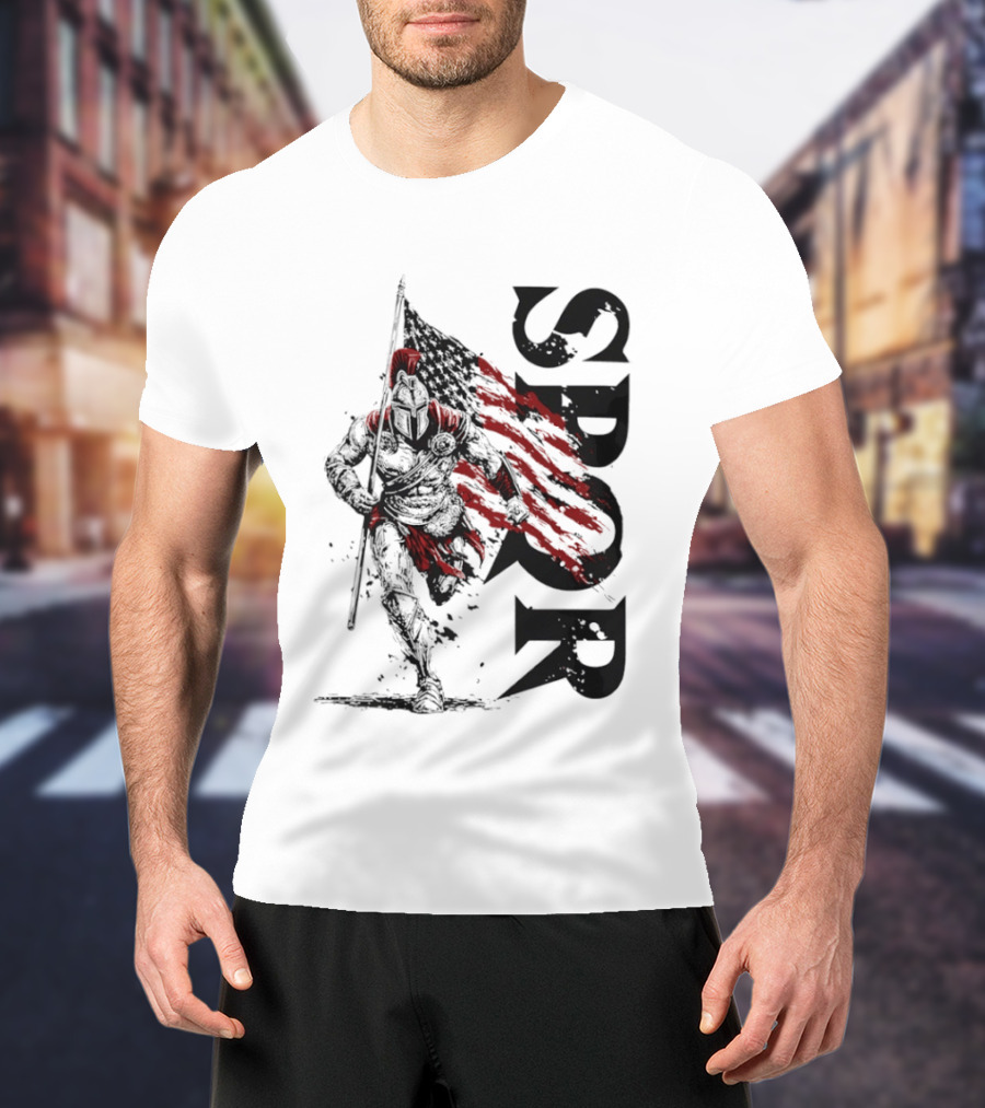 SPQR Roman Legion Knight With USA Flag T-Shirt