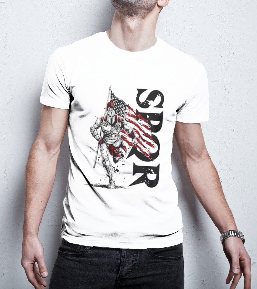 SPQR Roman Legion Knight With USA Flag T-Shirt