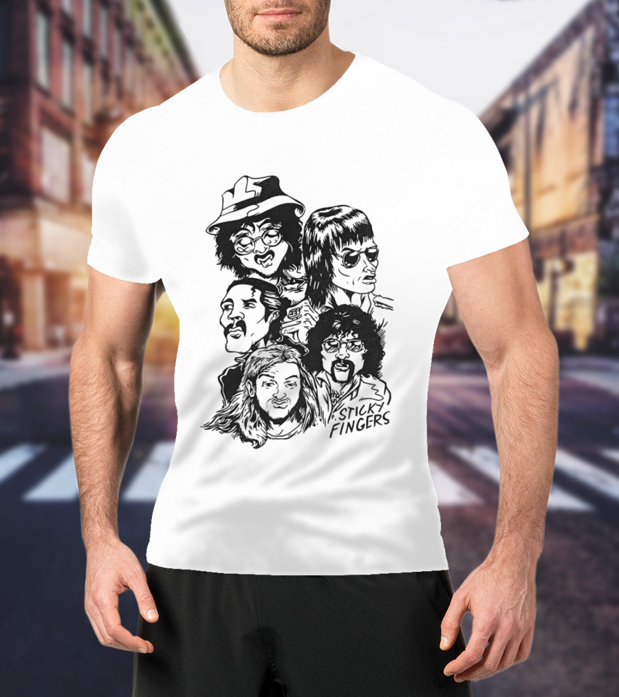 Sticky Fingers Band Member Caricature T-Shirt