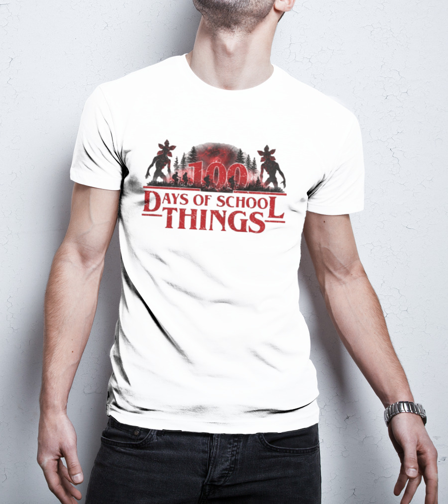100 Days Of School Things Stranger Things Biking Adventure With Demogorgon T-Shirt