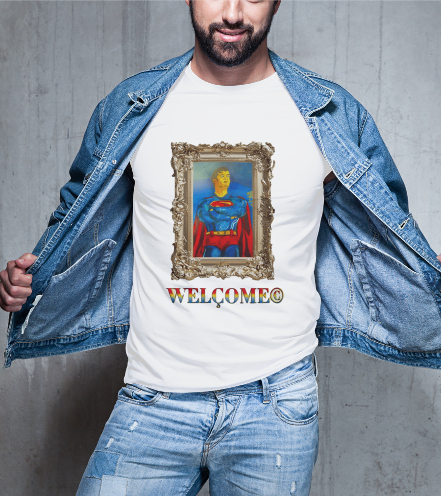 Superpunk Welcome Superman Iconic Gold Frame T-Shirt