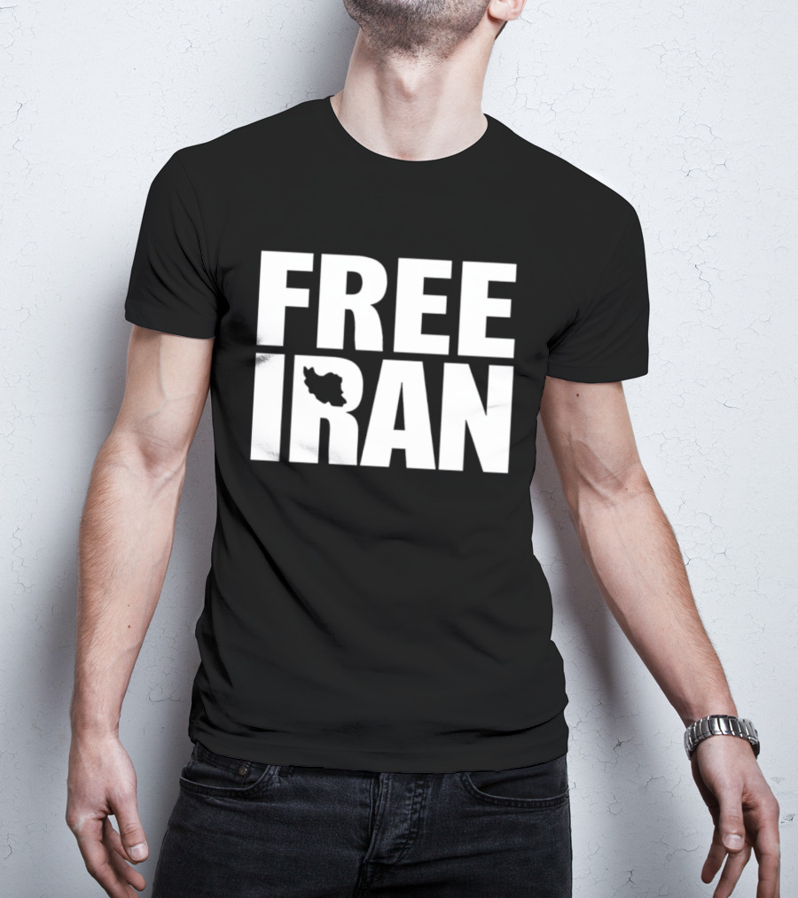 Free Iran Text With Map Inside Minimalist Solidarity Message T-Shirt