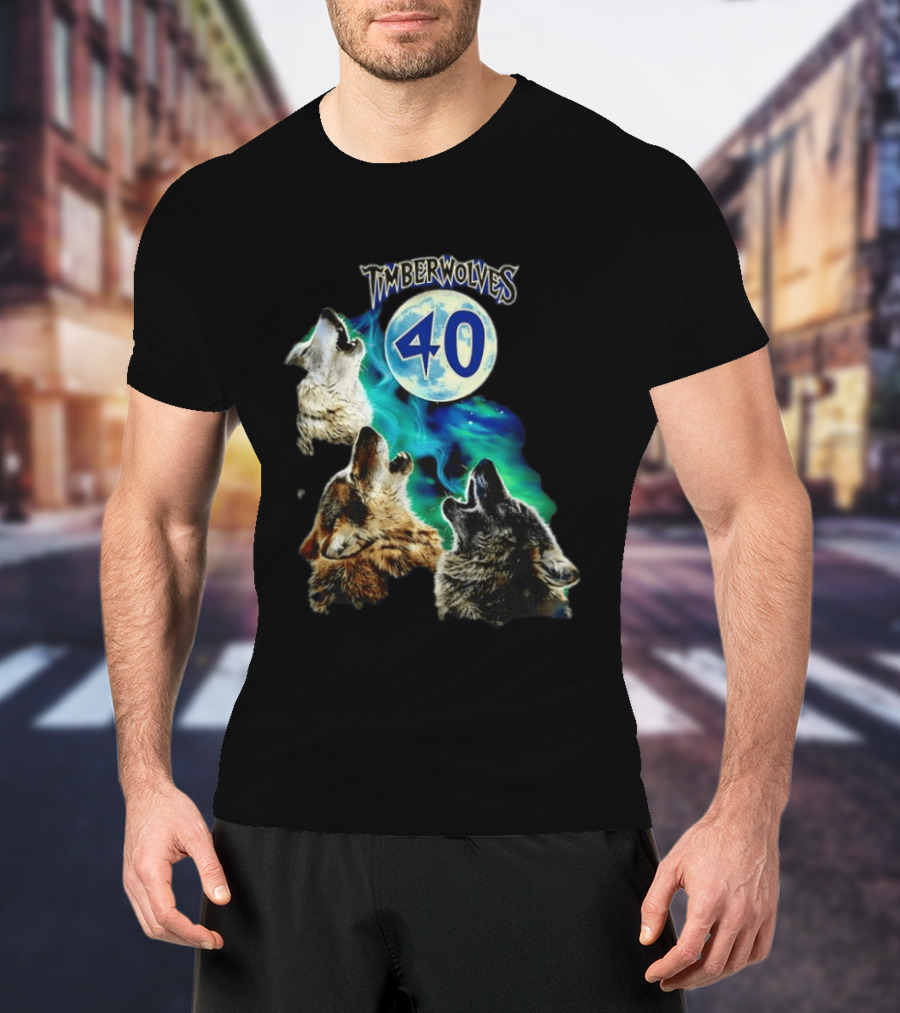 Minnesota Timberwolves 40 Wolves Howling At Blue Moon T-Shirt