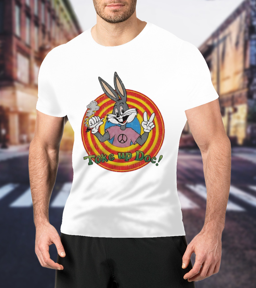 Bugs Bunny Looney Tunes Toke Up Doc Peace Sign Smoking Retro Groovy T-Shirt
