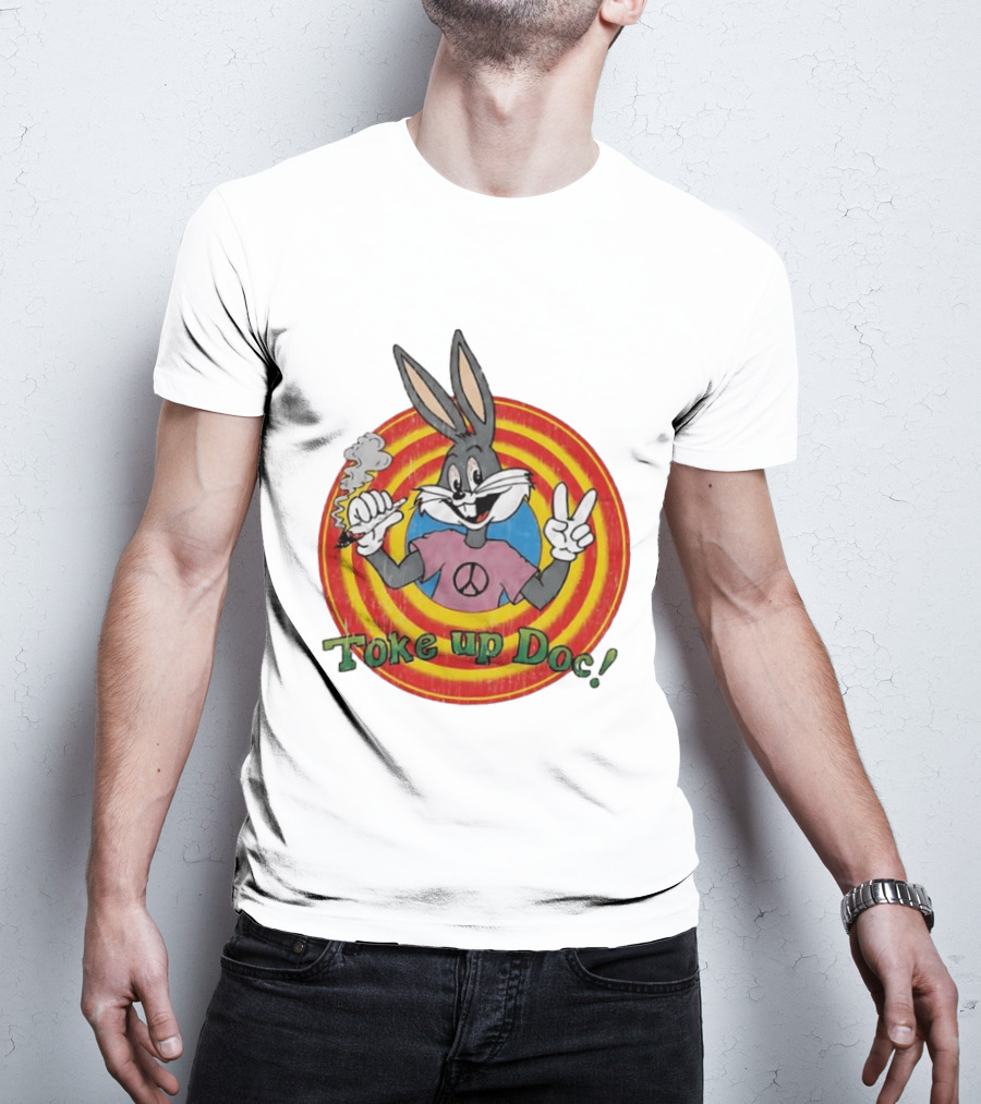Bugs Bunny Looney Tunes Toke Up Doc Peace Sign Smoking Retro Groovy T-Shirt