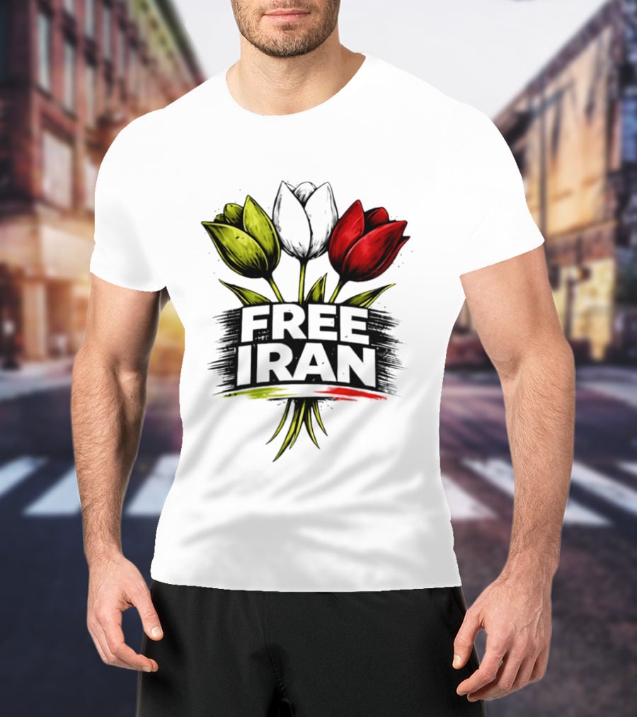 Free Iran Tulips Artwork Bold Protest T-Shirt