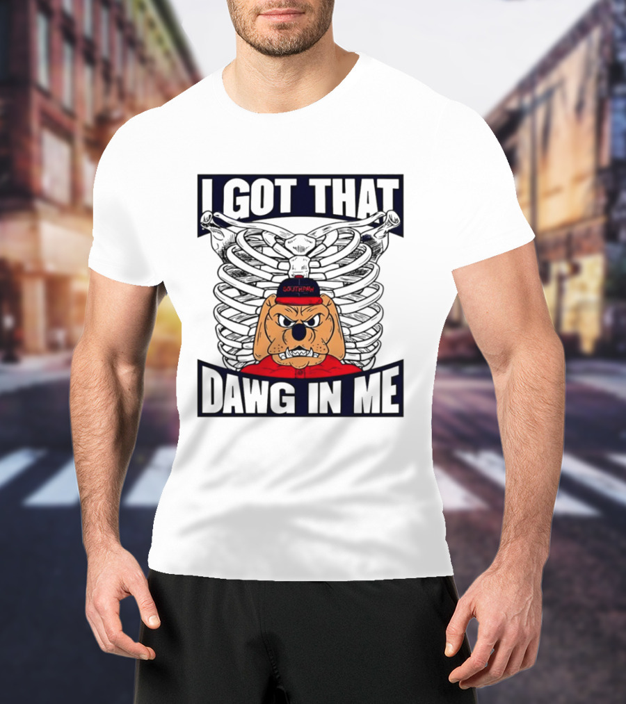 I Got That Dawg In Me Cartoon Southpaw Ribcage Motif T-Shirt
