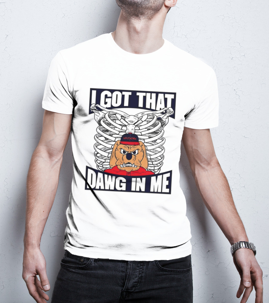 I Got That Dawg In Me Cartoon Southpaw Ribcage Motif T-Shirt