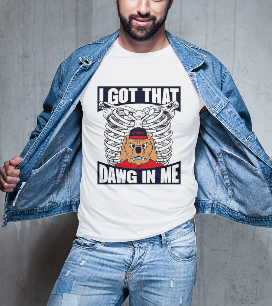 I Got That Dawg In Me Cartoon Southpaw Ribcage Motif T-Shirt