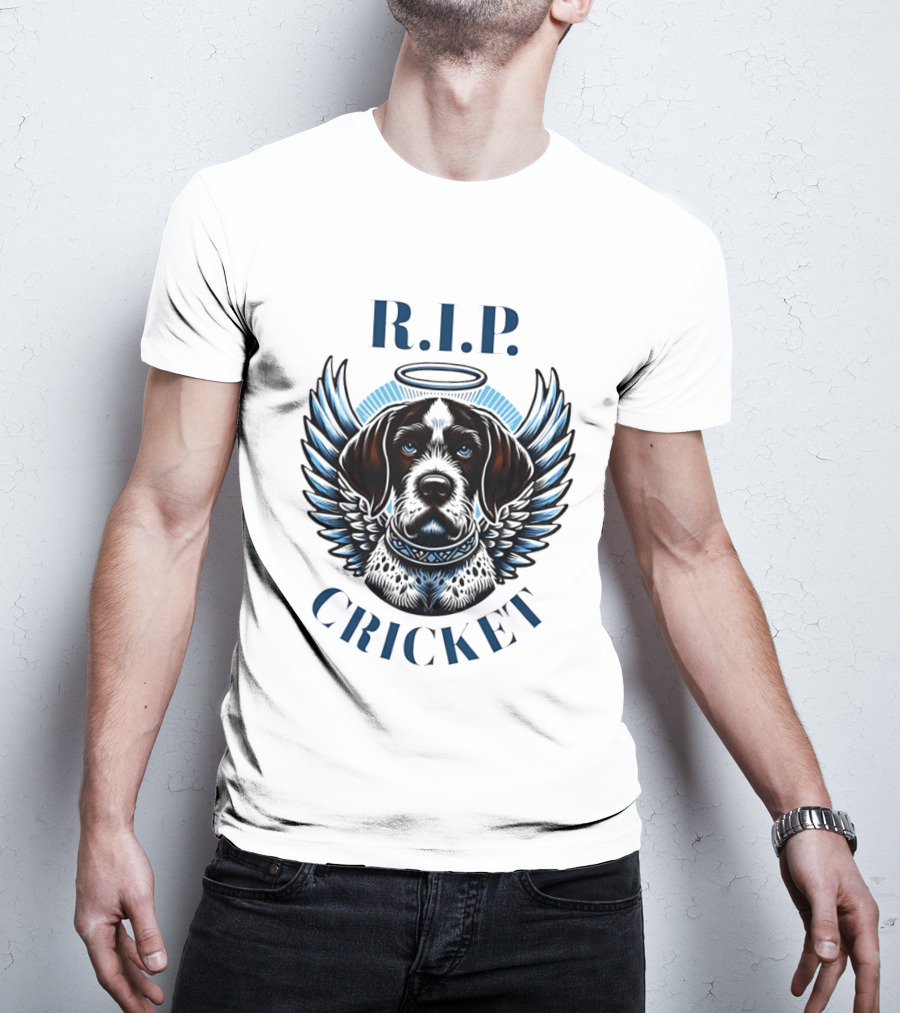 RIP Cricket Halo Angel Wings Dog Memorial T-Shirt