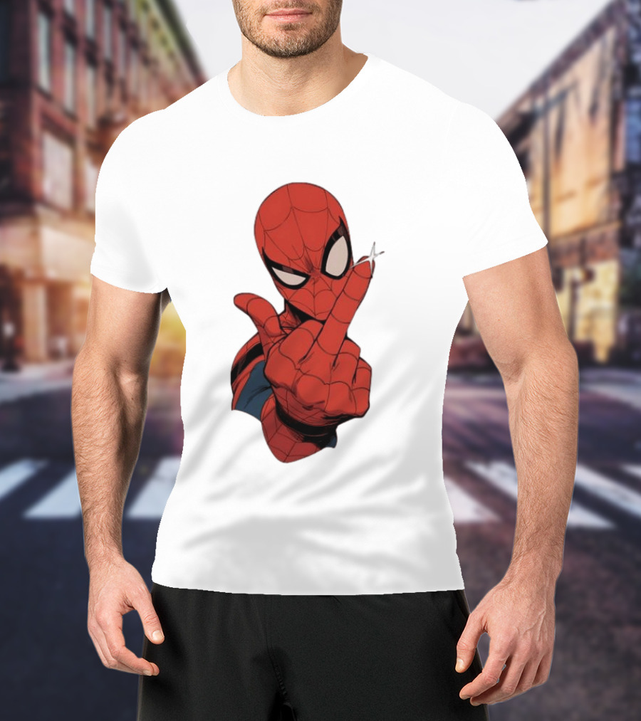 Spider Man Middle Finger Gesture Superhero Iconic Pose T-Shirt