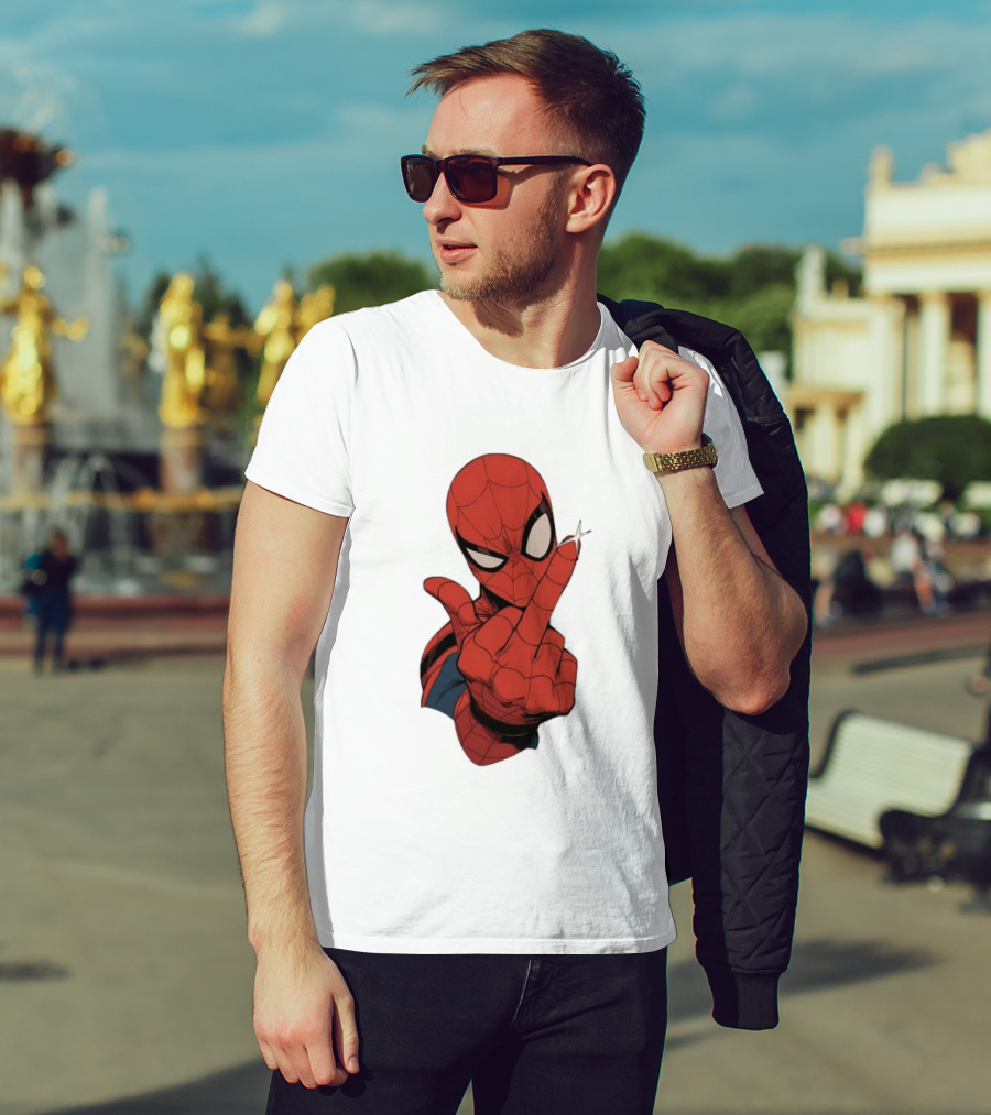 Spider Man Middle Finger Gesture Superhero Iconic Pose T-Shirt