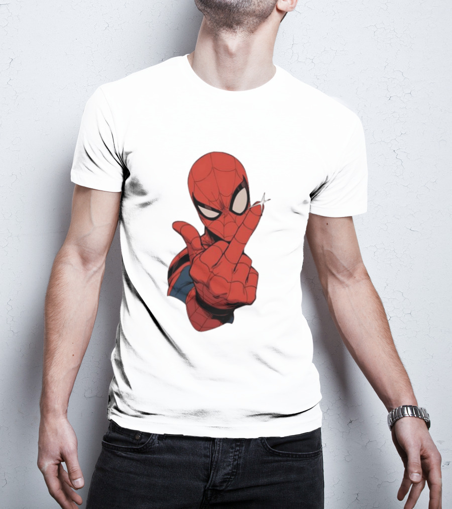 Spider Man Middle Finger Gesture Superhero Iconic Pose T-Shirt